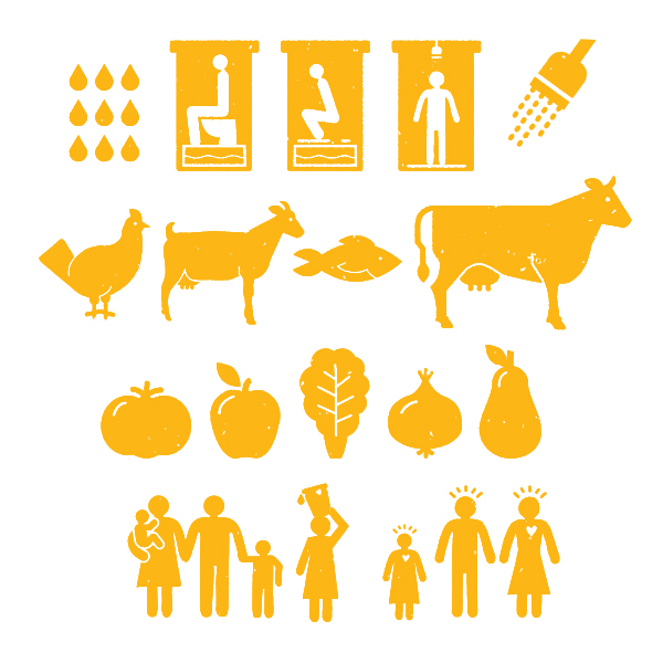 Jayro Design illustration icons animals fruit vegetables water latrine shower
